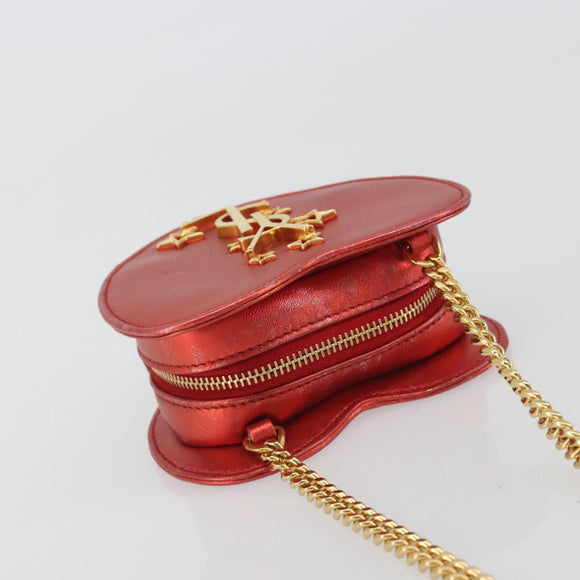 SAINT LAURENT Chain Shoulder Bag Leather Red Gold Auth BD2192M