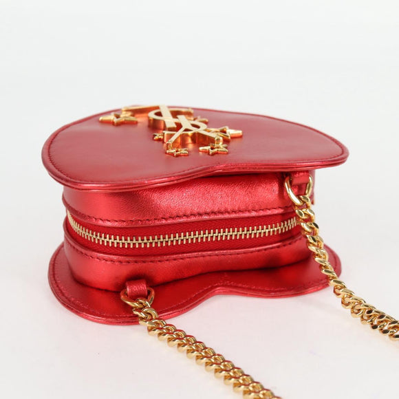 SAINT LAURENT Chain Shoulder Bag Leather Red Gold Auth BD2192M