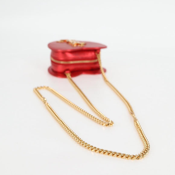 SAINT LAURENT Chain Shoulder Bag Leather Red Gold Auth BD2192M