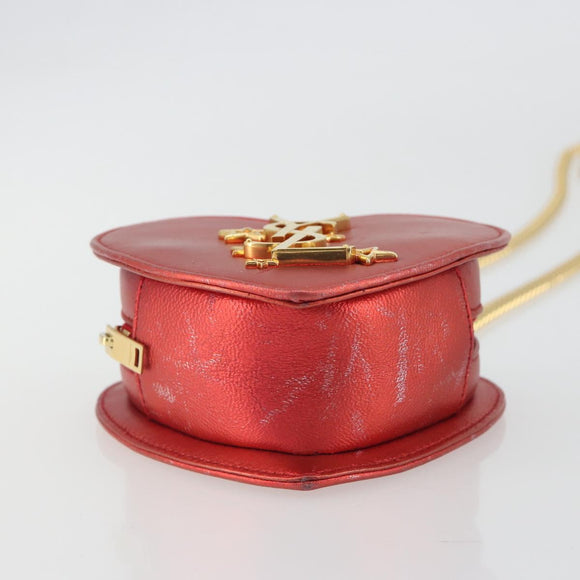 SAINT LAURENT Chain Shoulder Bag Leather Red Gold Auth BD2192M