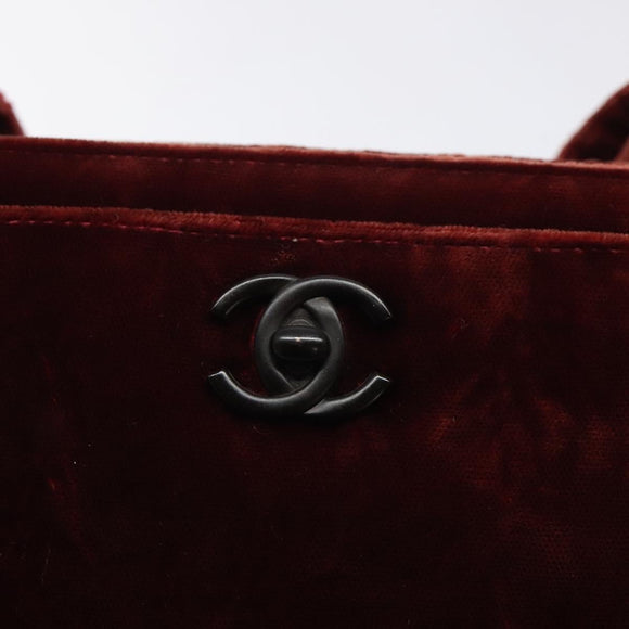 CHANEL Shoulder Bag Velor Bordeaux Fuchsia CC Auth BD2198