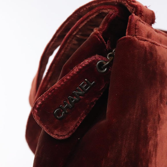 CHANEL Shoulder Bag Velor Bordeaux Fuchsia CC Auth BD2198