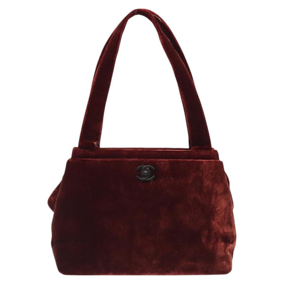 CHANEL Shoulder Bag Velor Bordeaux Fuchsia CC Auth BD2198