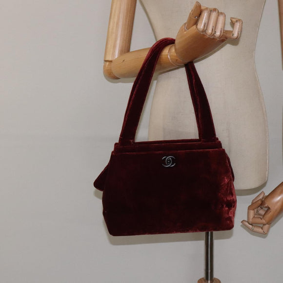 CHANEL Shoulder Bag Velor Bordeaux Fuchsia CC Auth BD2198