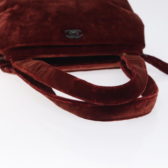 CHANEL Shoulder Bag Velor Bordeaux Fuchsia CC Auth BD2198