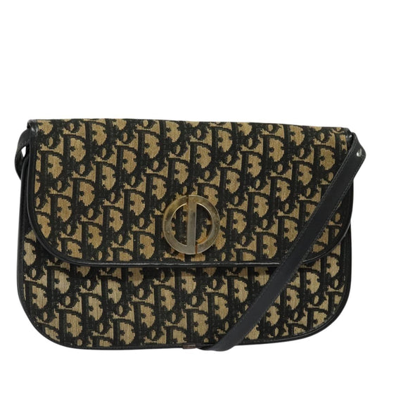 Christian Dior Trotter Canvas Shoulder Bag Navy Gold Auth BD2210