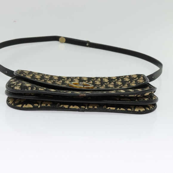 Christian Dior Trotter Canvas Shoulder Bag Navy Gold Auth BD2210