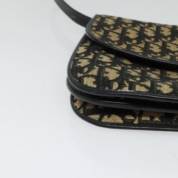 Christian Dior Trotter Canvas Shoulder Bag Navy Gold Auth BD2210