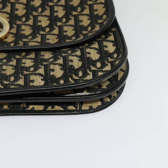 Christian Dior Trotter Canvas Shoulder Bag Navy Gold Auth BD2210