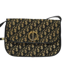 Christian Dior Trotter Canvas Shoulder Bag Navy Gold Auth BD2210-13