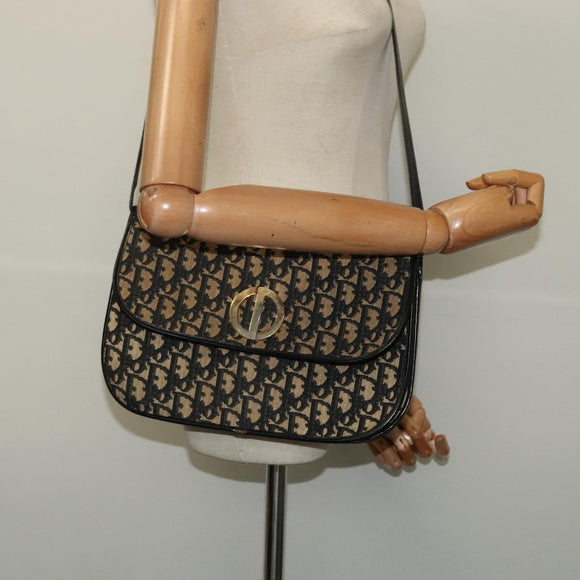 Christian Dior Trotter Canvas Shoulder Bag Navy Gold Auth BD2210