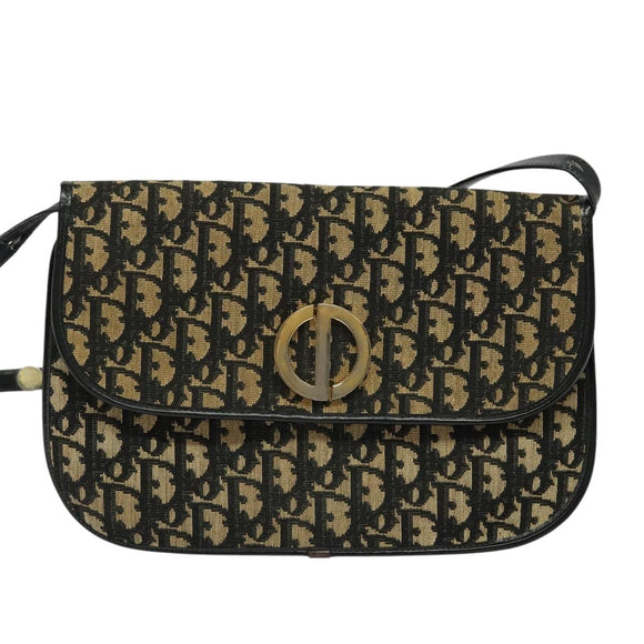 Christian Dior Trotter Canvas Shoulder Bag Navy Gold Auth BD2210