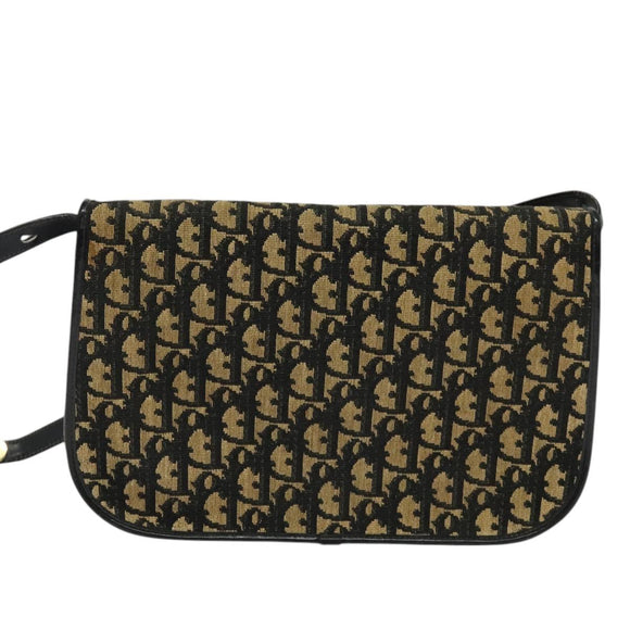 Christian Dior Trotter Canvas Shoulder Bag Navy Gold Auth BD2210