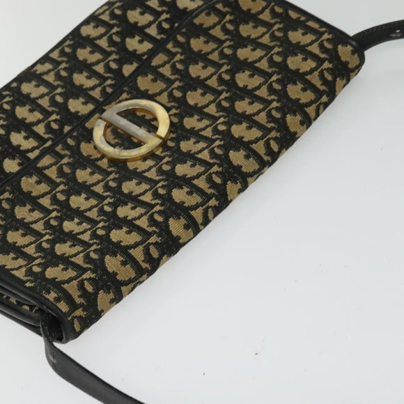 Christian Dior Trotter Canvas Shoulder Bag Navy Gold Auth BD2210