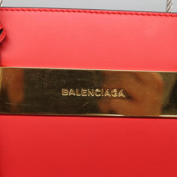 BALENCIAGA Cable Shopper S Hand Bag Leather 2way Red Silver 371177 Auth BD2212