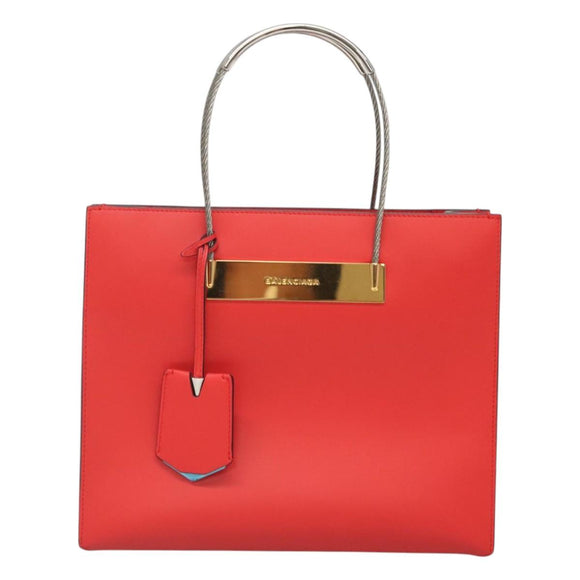 BALENCIAGA Cable Shopper S Hand Bag Leather 2way Red Silver 371177 Auth BD2212