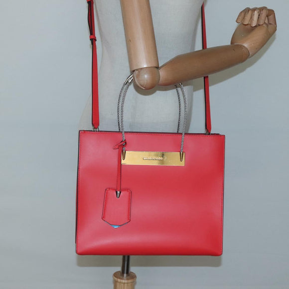 BALENCIAGA Cable Shopper S Hand Bag Leather 2way Red Silver 371177 Auth BD2212