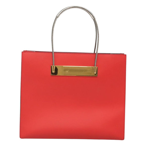 BALENCIAGA Cable Shopper S Hand Bag Leather 2way Red Silver 371177 Auth BD2212