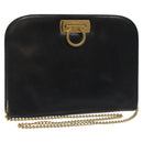 Salvatore Ferragamo Gancini Chain Shoulder Bag Leather Black Gold Auth BD223-1