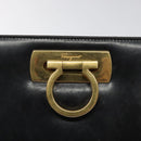 Salvatore Ferragamo Gancini Chain Shoulder Bag Leather Black Gold Auth BD223-17
