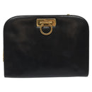 Salvatore Ferragamo Gancini Chain Shoulder Bag Leather Black Gold Auth BD223-13