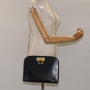 Salvatore Ferragamo Gancini Chain Shoulder Bag Leather Black Gold Auth BD223-20