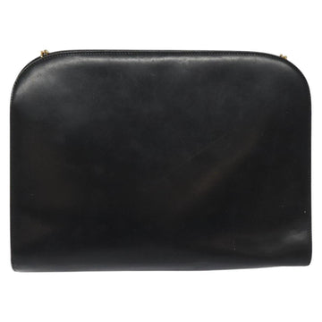 Salvatore Ferragamo Gancini Chain Shoulder Bag Leather Black Gold Auth BD223 - 0