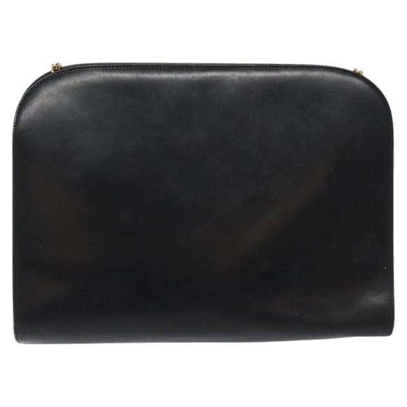 Salvatore Ferragamo Gancini Chain Shoulder Bag Leather Black Gold Auth BD223