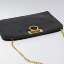 Salvatore Ferragamo Gancini Chain Shoulder Bag Leather Black Gold Auth BD223-6