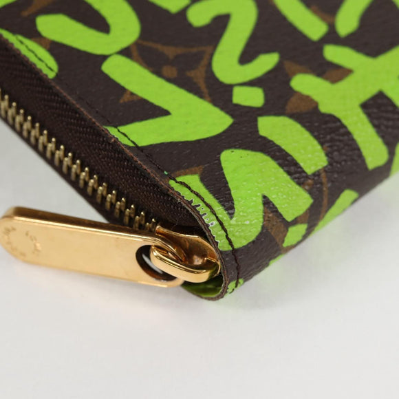 LOUIS VUITTON Monogram Graffiti Zippy Wallet Green M93712 LV Auth BD2242V
