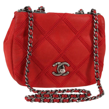 CHANEL Bicolore Chain Shoulder Bag Leather Red CC Auth BD2246V