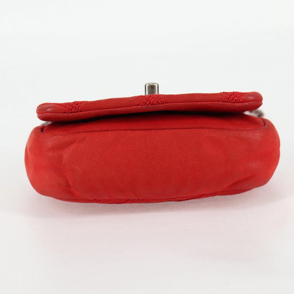 CHANEL Bicolore Chain Shoulder Bag Leather Red CC Auth BD2246V