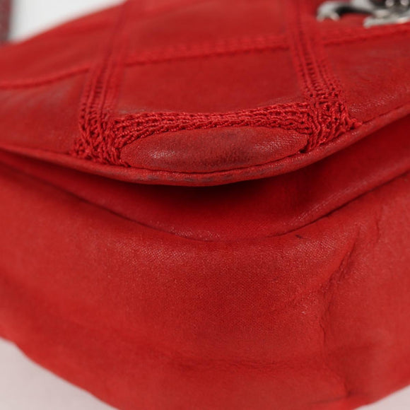 CHANEL Bicolore Chain Shoulder Bag Leather Red CC Auth BD2246V