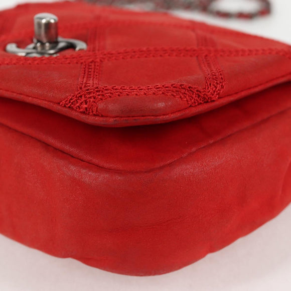 CHANEL Bicolore Chain Shoulder Bag Leather Red CC Auth BD2246V