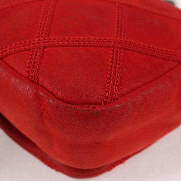 CHANEL Bicolore Chain Shoulder Bag Leather Red CC Auth BD2246V