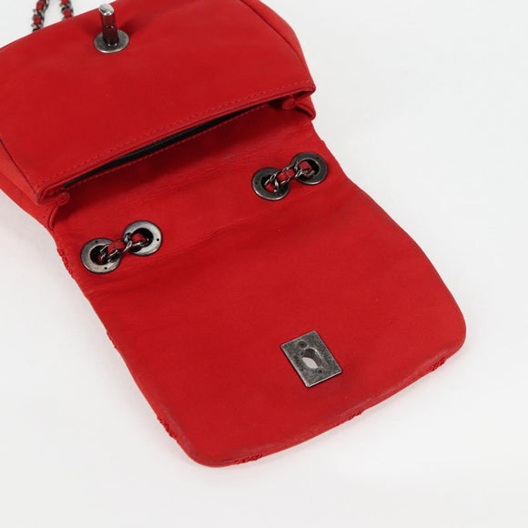 CHANEL Bicolore Chain Shoulder Bag Leather Red CC Auth BD2246V