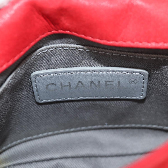 CHANEL Bicolore Chain Shoulder Bag Leather Red CC Auth BD2246V