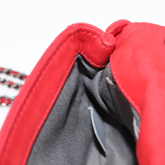 CHANEL Bicolore Chain Shoulder Bag Leather Red CC Auth BD2246V