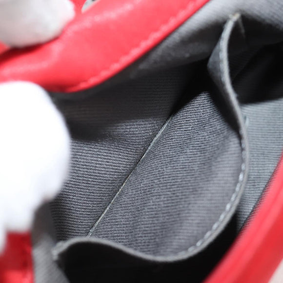 CHANEL Bicolore Chain Shoulder Bag Leather Red CC Auth BD2246V