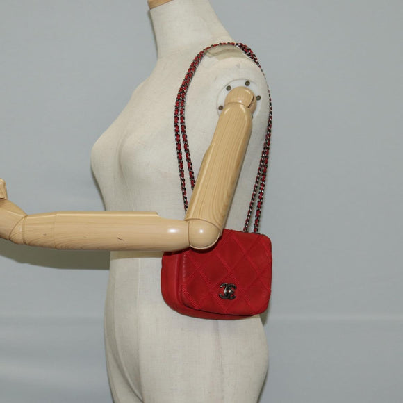 CHANEL Bicolore Chain Shoulder Bag Leather Red CC Auth BD2246V