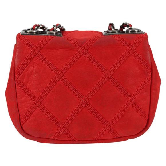 CHANEL Bicolore Chain Shoulder Bag Leather Red CC Auth BD2246V