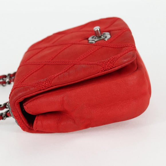 CHANEL Bicolore Chain Shoulder Bag Leather Red CC Auth BD2246V