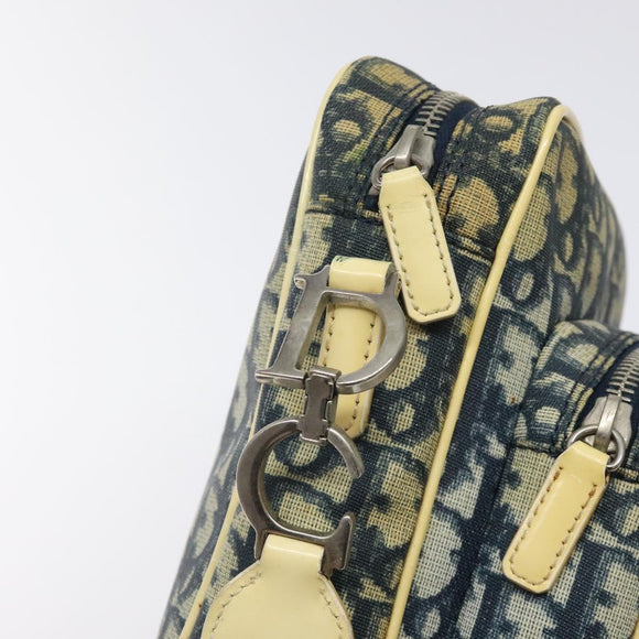 Christian Dior Trotter Canvas Shoulder Bag Navy Gold Auth BD2276