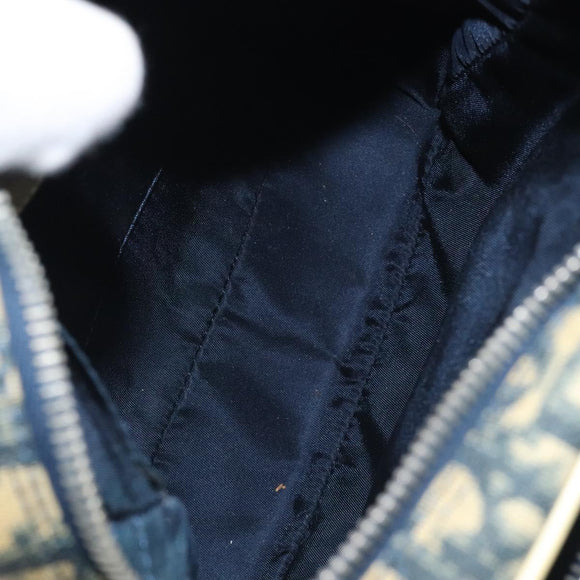 Christian Dior Trotter Canvas Shoulder Bag Navy Gold Auth BD2276