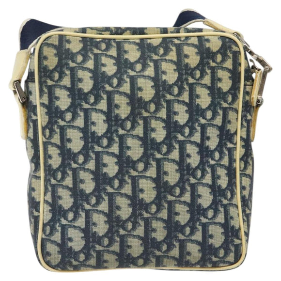 Christian Dior Trotter Canvas Shoulder Bag Navy Gold Auth BD2276