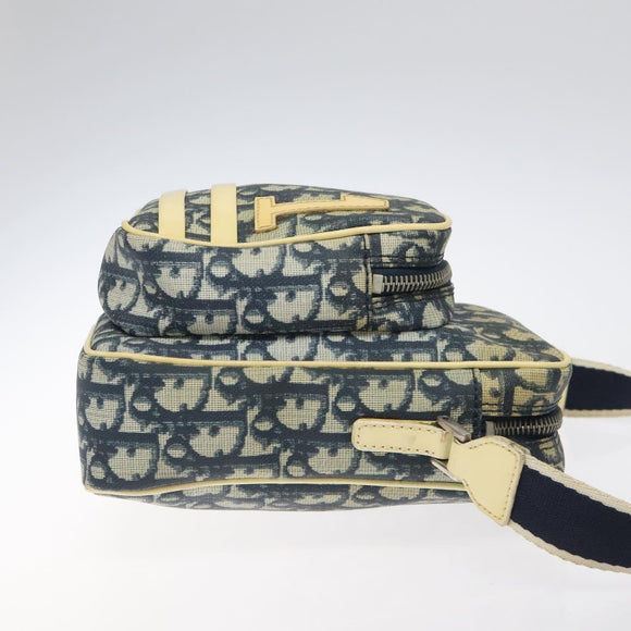 Christian Dior Trotter Canvas Shoulder Bag Navy Gold Auth BD2276