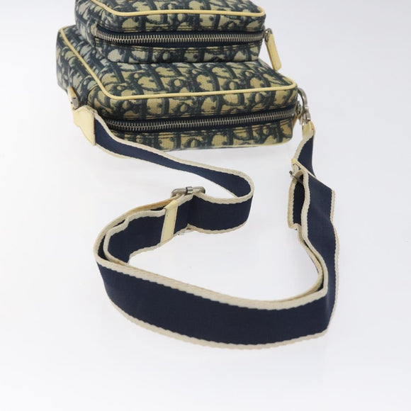 Christian Dior Trotter Canvas Shoulder Bag Navy Gold Auth BD2276