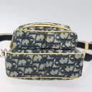 Christian Dior Trotter Canvas Shoulder Bag Navy Gold Auth BD2276-5