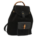 GUCCI Bamboo Backpack Suede Black Gold 003 2058 0030 Auth BD2283-1