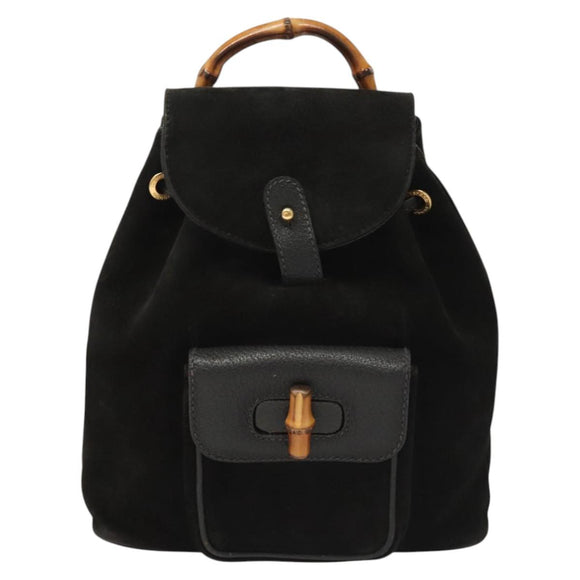 GUCCI Bamboo Backpack Suede Black Gold 003 2058 0030 Auth BD2283